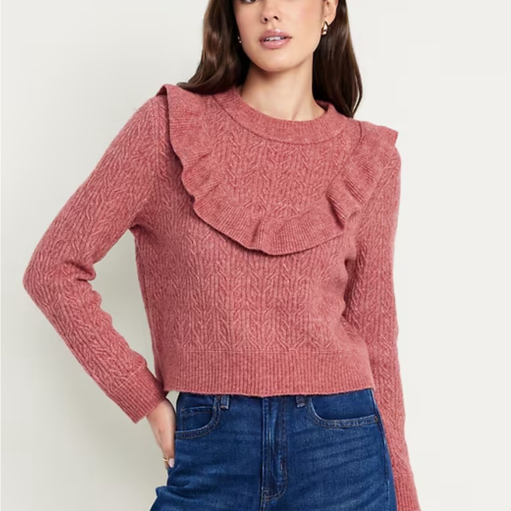 GAP Women's Dusty Rose Ruffle Sweater large CottageCore
